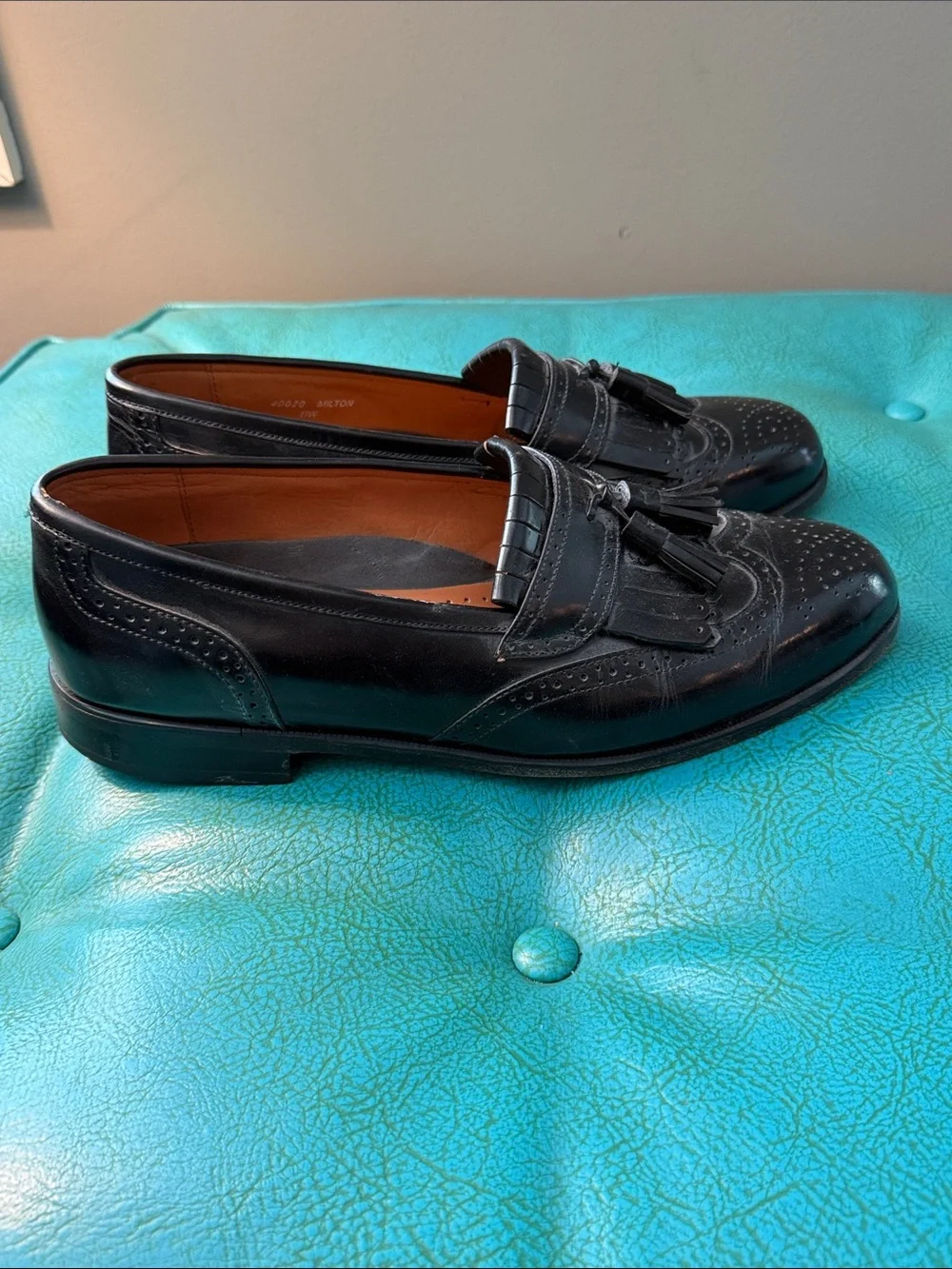 French Shriner Milton Men’s 11 Wide Black Leather Wingtip Kiltie Tassel Loafer